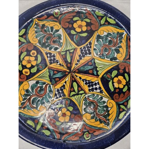 Vintage Mexican Folk Art Pottery Hand Painted Wall Hanging Plate 18.5" Round - Picture 3 of 7
